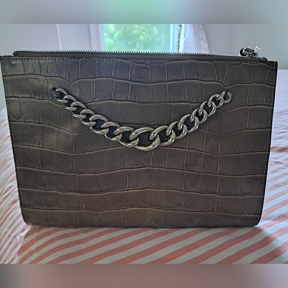 CLAUDIA FIRENZE Italy embossed Stars croc look leather chunky chain purse bag - Picture 2 of 16